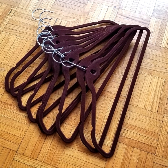 Set of 10 slim no slip dark brown velvet hangers